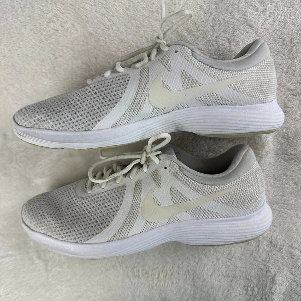 Nike Revolution 4 Mens US 11 Pure Platinum White Gray Mesh‎ Lace Up Running Shoe